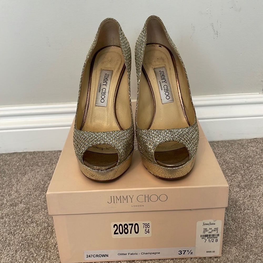 JIMMY CHOO GLITTER CHAMPAGNE PUMPS - size 37.5